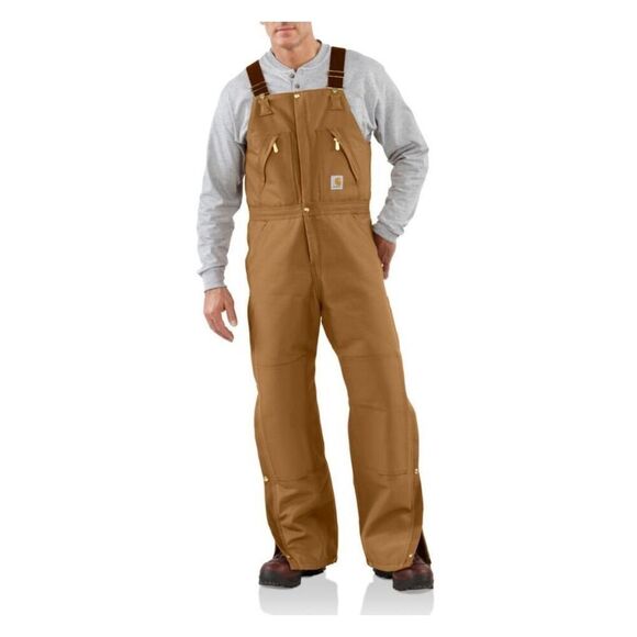 NWOT Carhartt Men's Quilt Lined Zip To Waist Biberalls 40x28 Brown Bib Overalls - Picture 1 of 7